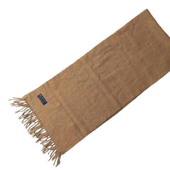 Vintage Burberry Solid Camel Tan Embroidered Logo 100% Cashmere Scarf Scarves - Picture 5 of 7